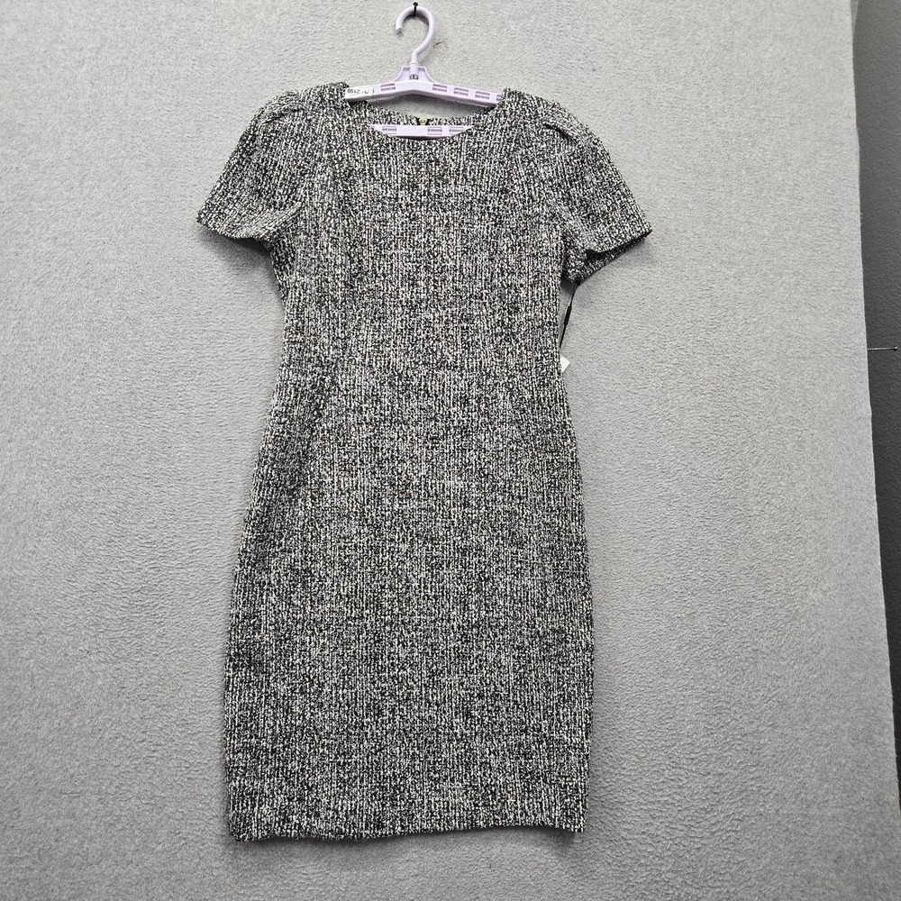 Calvin Klein Women Dress 12 Black Geometric Sheath Knit Short Sleeve NWT